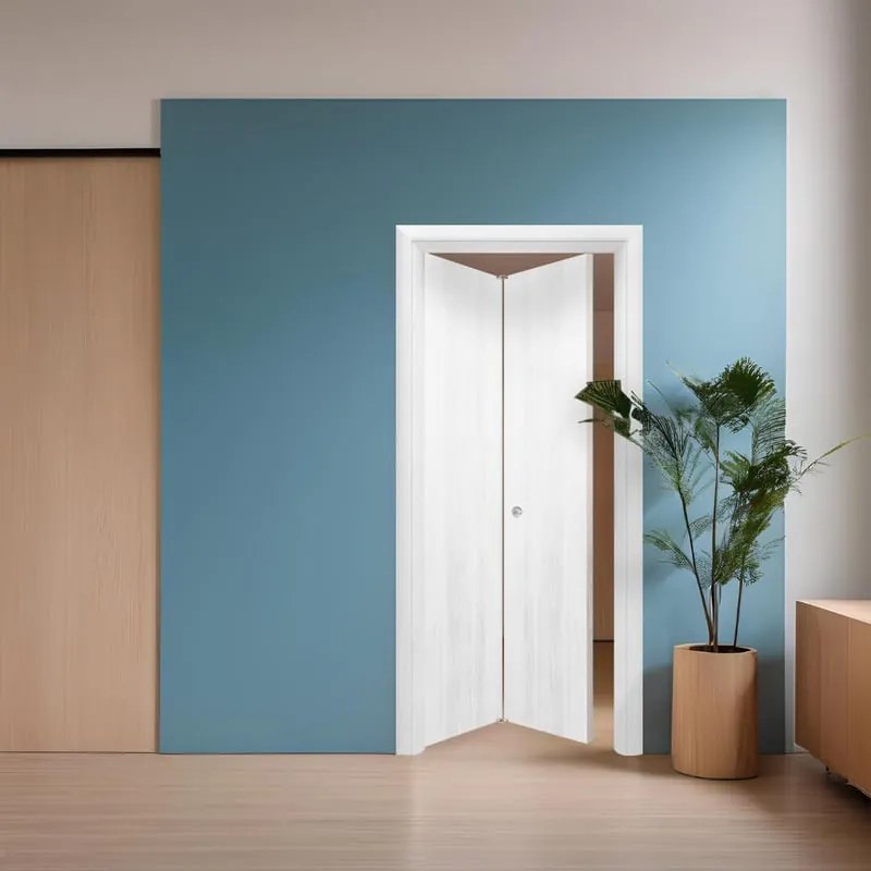 Porta tamburata pieghevole a libro simmetrica ROUND bianco L 70 x H 210 cm sinistra