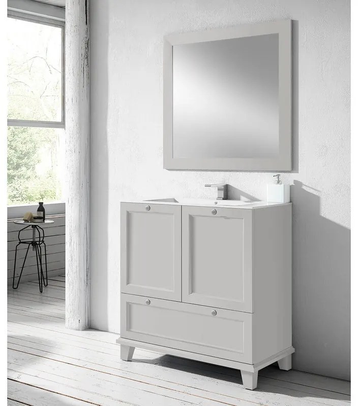 Mobile sottolavabo e lavabo Unike per vasca centrale perla L 80 cm, 2 ante