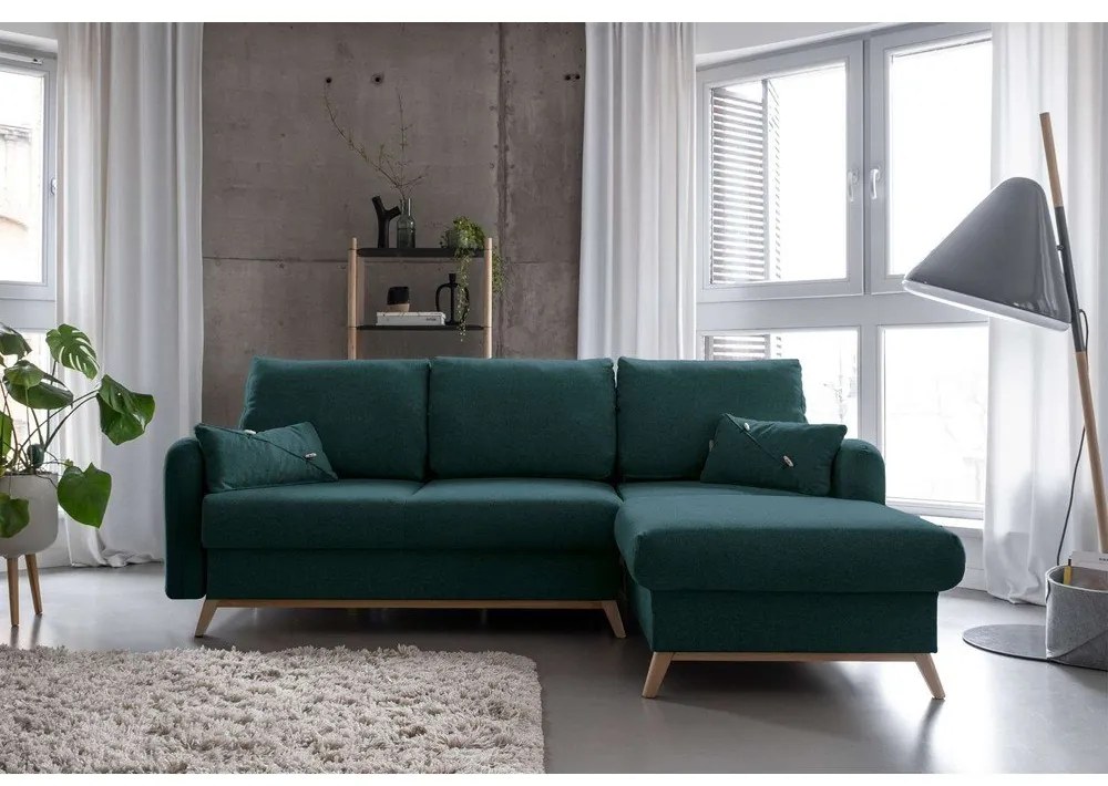 Divano letto angolare turchese, angolo destro Scandic Lagom - Miuform