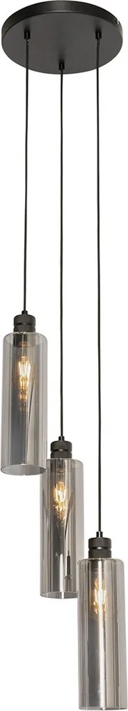Lampada a sospensione moderna nera con vetro fumé 3 luci - Stavelot
