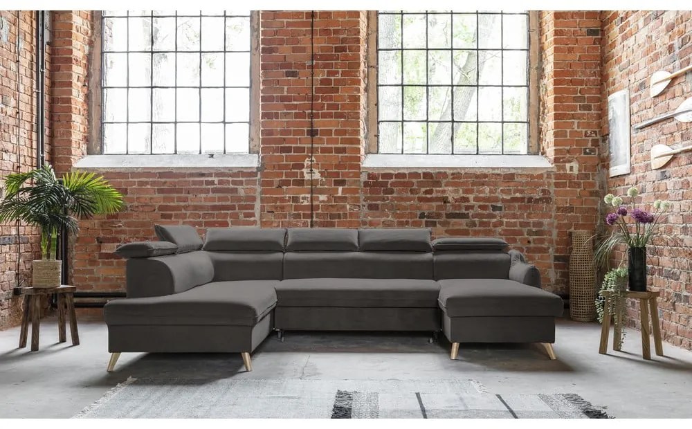 Divano letto angolare a U in velluto grigio scuro (angolo sinistro) Sweet Harmony - Miuform