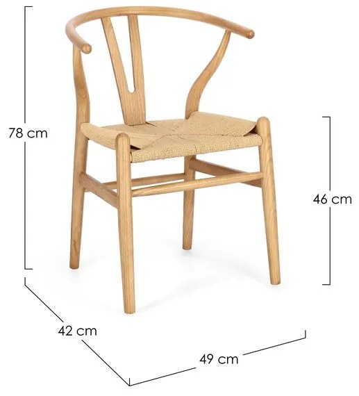 Set di sedie ARTAS in legno di olmo naturale e seduta corda di carta naturale