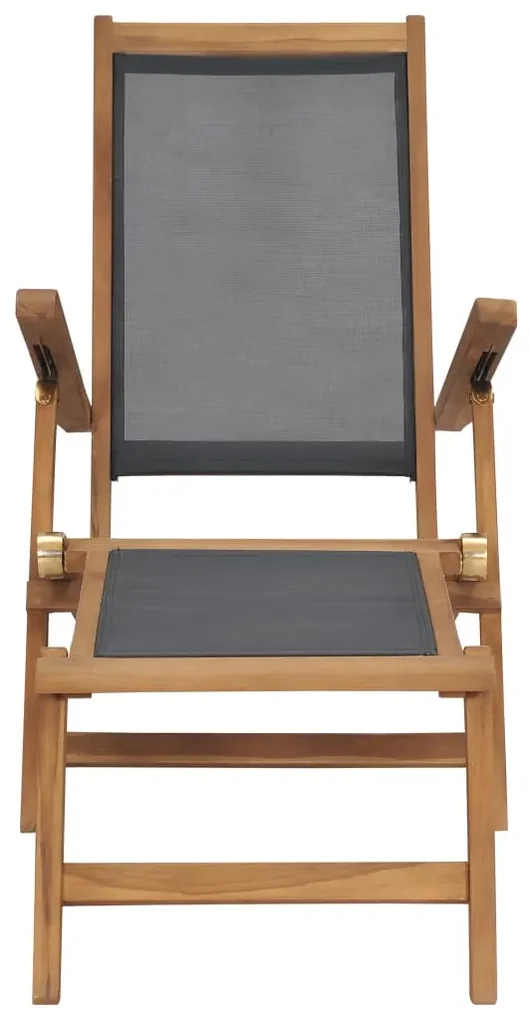 Sedia da esterno con poggiapiedi in massello di teak nera