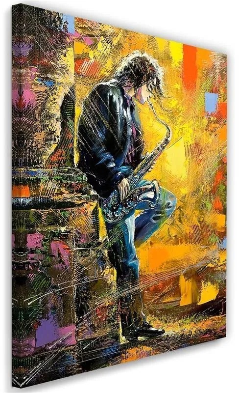 Quadro su tela, Musicista con sassofono multicolore  Dimensioni 40x60