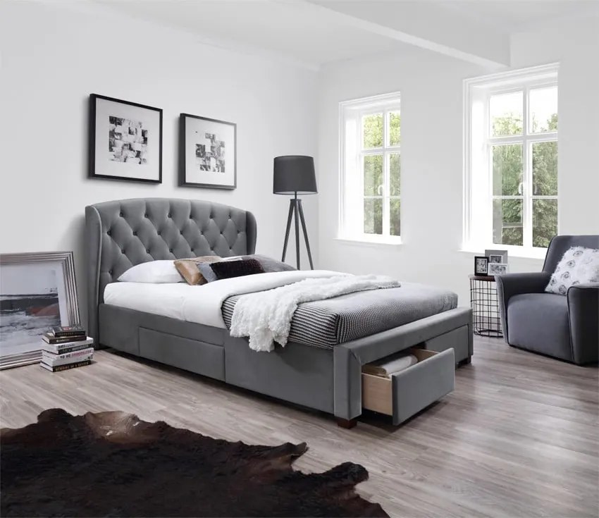 Letto Sabrina imbottito in tessuto grigio - 160x200 cm