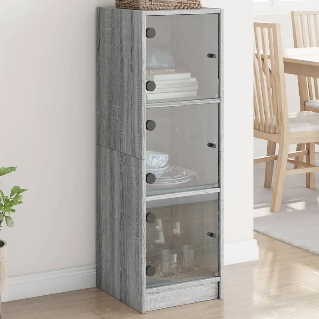 Credenza con ante in vetro grigio sonoma 35x37x109 cm