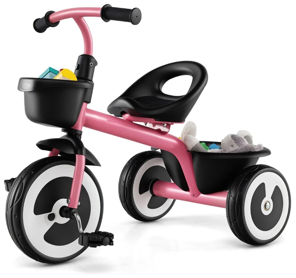 Costway Triciclo per bambini con telaio in ferro carbonioso di alta resistenza, Triciclo per bambini con sede regolabile 3 Colori