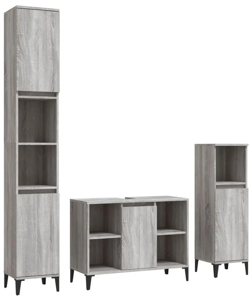 Set mobili da bagno 3 pz grigio sonoma in legno multistrato
