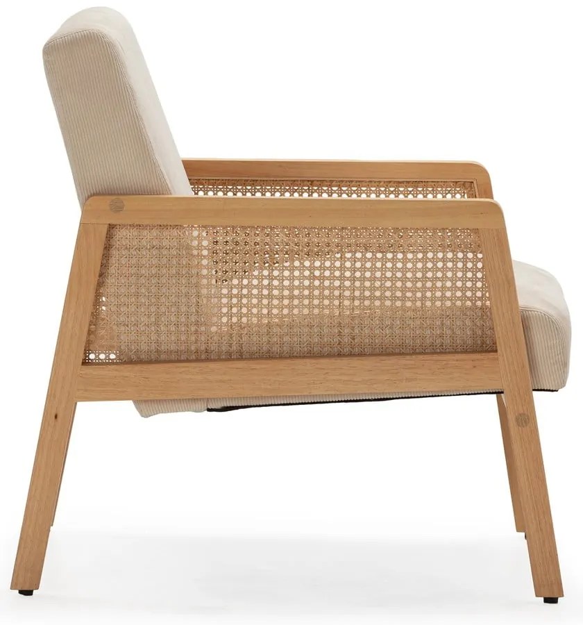 Poltrona con trama beige con rivestimento in velluto a coste Debra – Marckeric