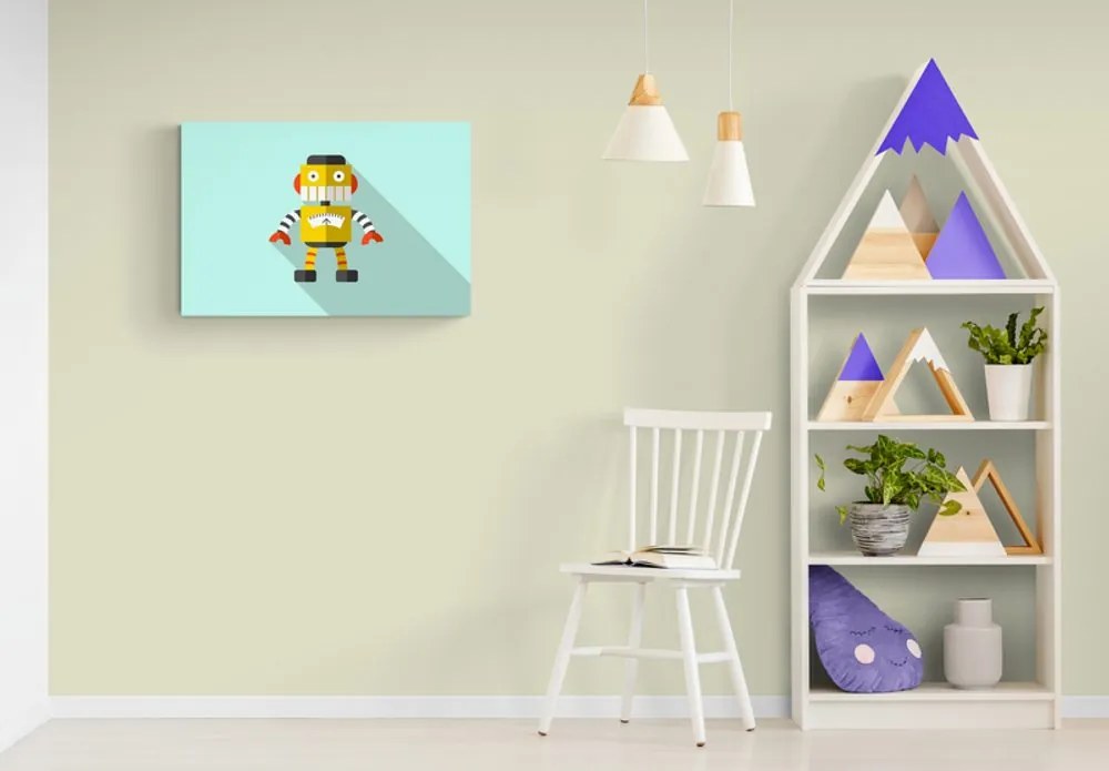 Stampa su tela – Robot giallo con sfondo blu