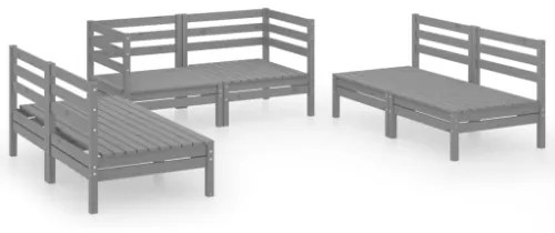 Set Divani da Giardino 6 pz Grigio in Legno Massello di Pino