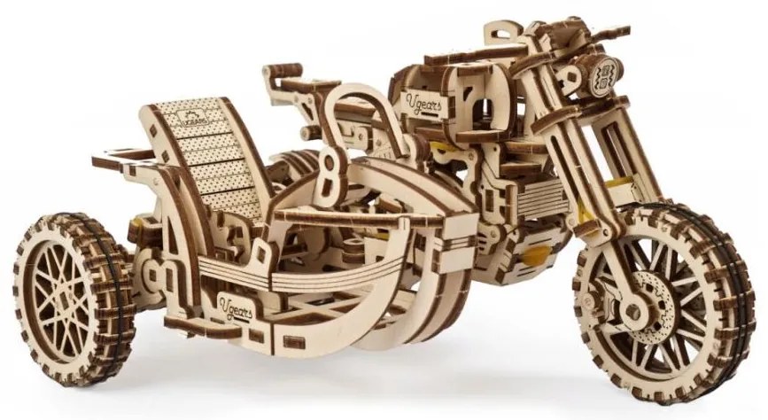 Ugears - 3D puzzle meccanico in legno Moto scrambler con carrello