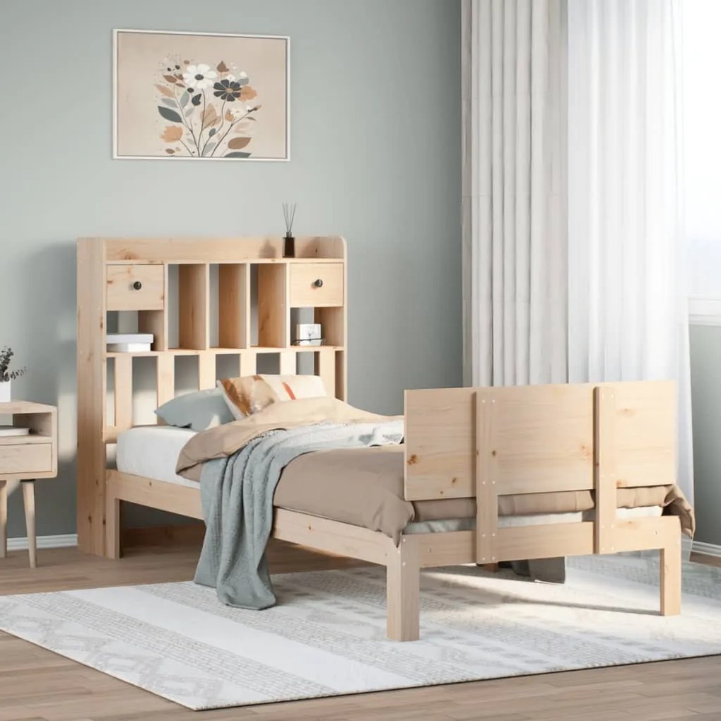 Letto libreria senza materasso 90x190 cm legno massello pino