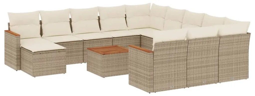 Set divano da giardino 13 pz con cuscini beige in polyrattan