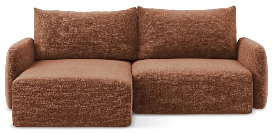 Divano angolare color mattone allungabile/con contenitore (con penisola a sinistra) Kalena – Makamii