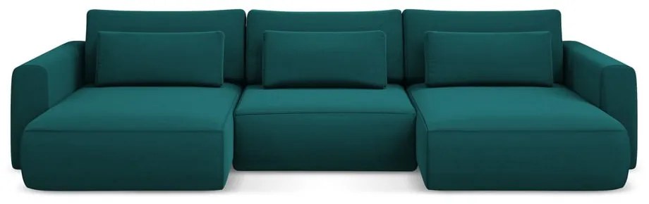 Divano angolare turchese allungabile/con contenitore (a U) con rivestimento in velluto Kapua – Makamii