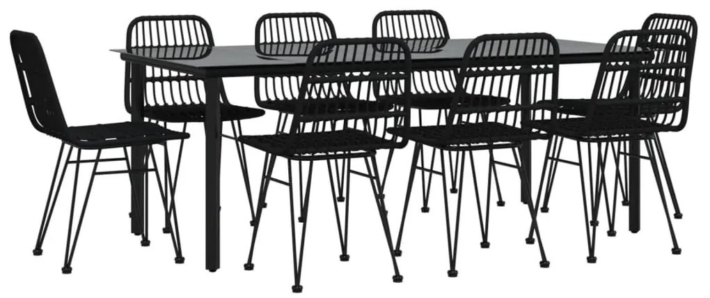 Set da pranzo da giardino 9 pz nero in polyrattan