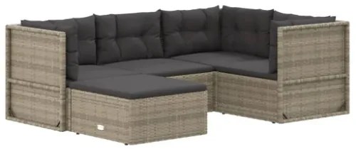 Set Divani da Giardino 5 pz con Cuscini in Polyrattan Grigio