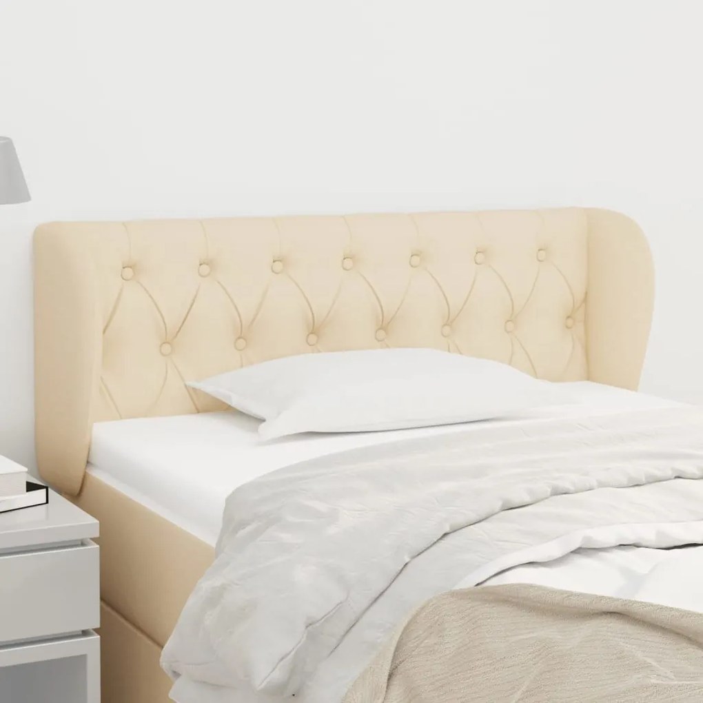 Testiera Ad Orecchio Crema 93x23x78/88 Cm İn Tessuto /