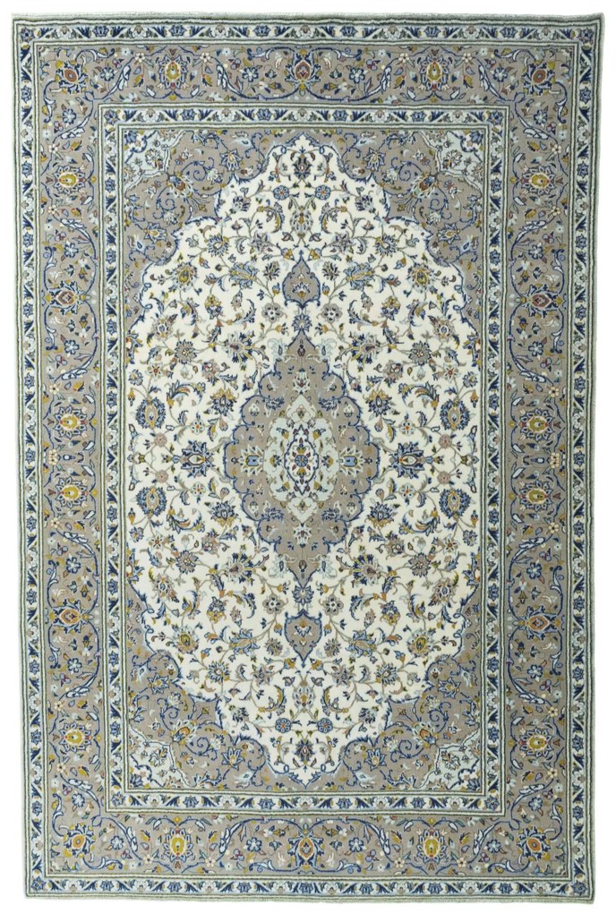 Kashan Tappeto 200x310 Beige (Iran) Annodato A Mano
