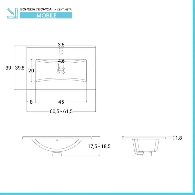Mobile bagno a terra 60 cm bianco lucido con 1 anta lavabo e specchio Martha