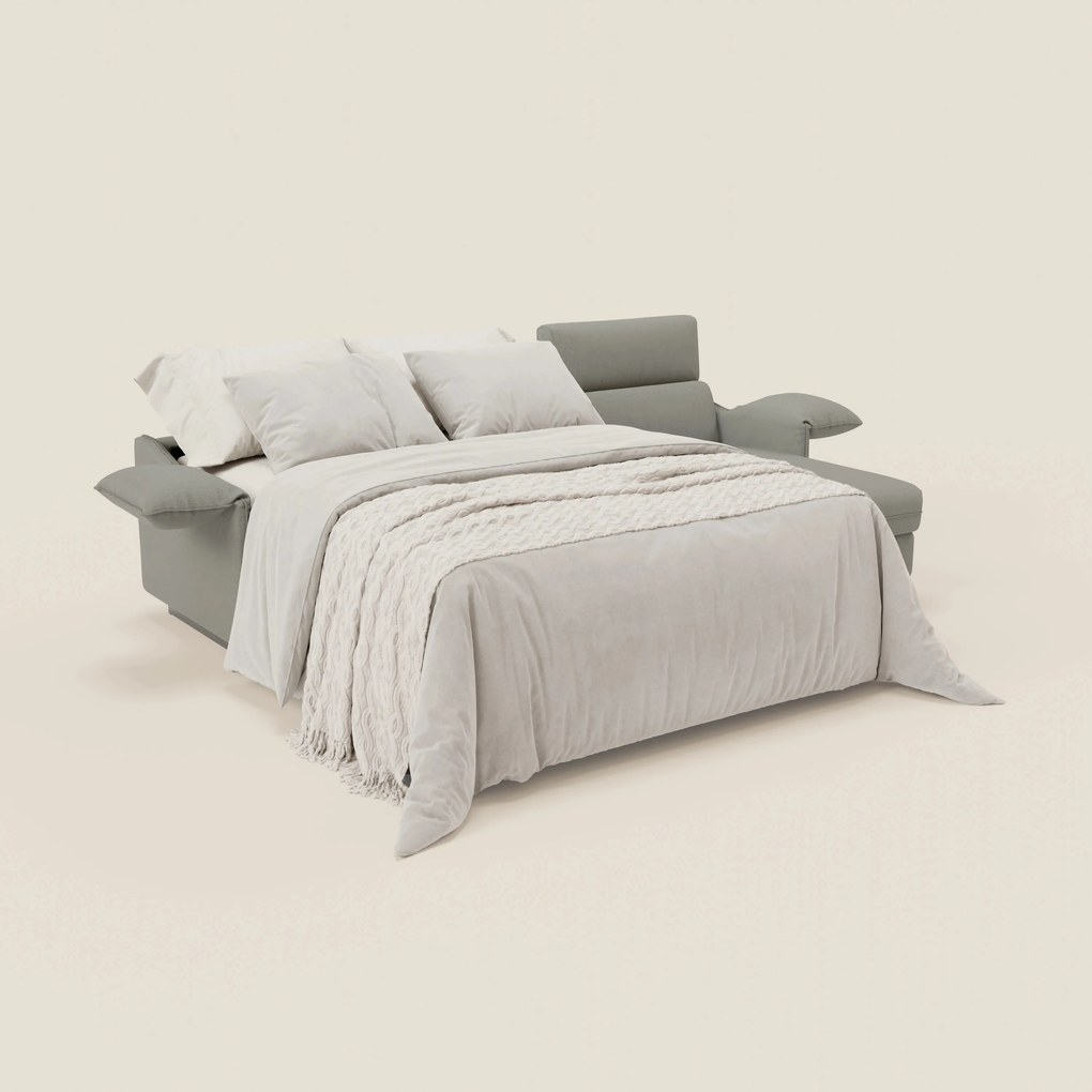 Violetta Divano Letto Angolare con Penisola contenitore, Poggiatesta e Materasso Alto H18 in tessuto impermeabile T13 grigio