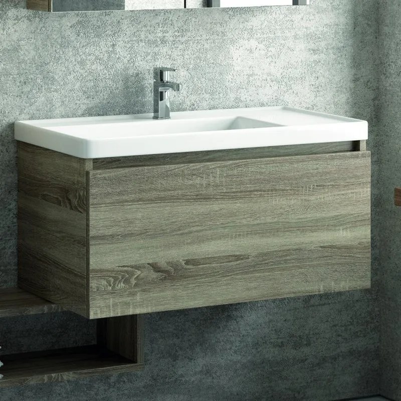 Composizione bagno sospesa 80cm composta da mobile colonna specchio e pensile - KAMALU