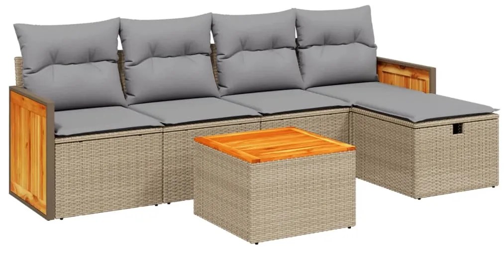 Set divano da giardino 6 pz con cuscini beige misto polyrattan