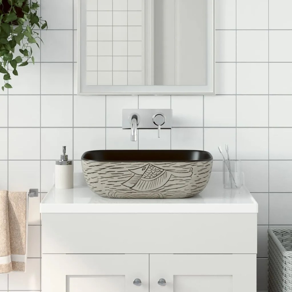 Lavabo Appoggio Grigio Nero Rettangolare 48x37,5x13,5 Ceramica /