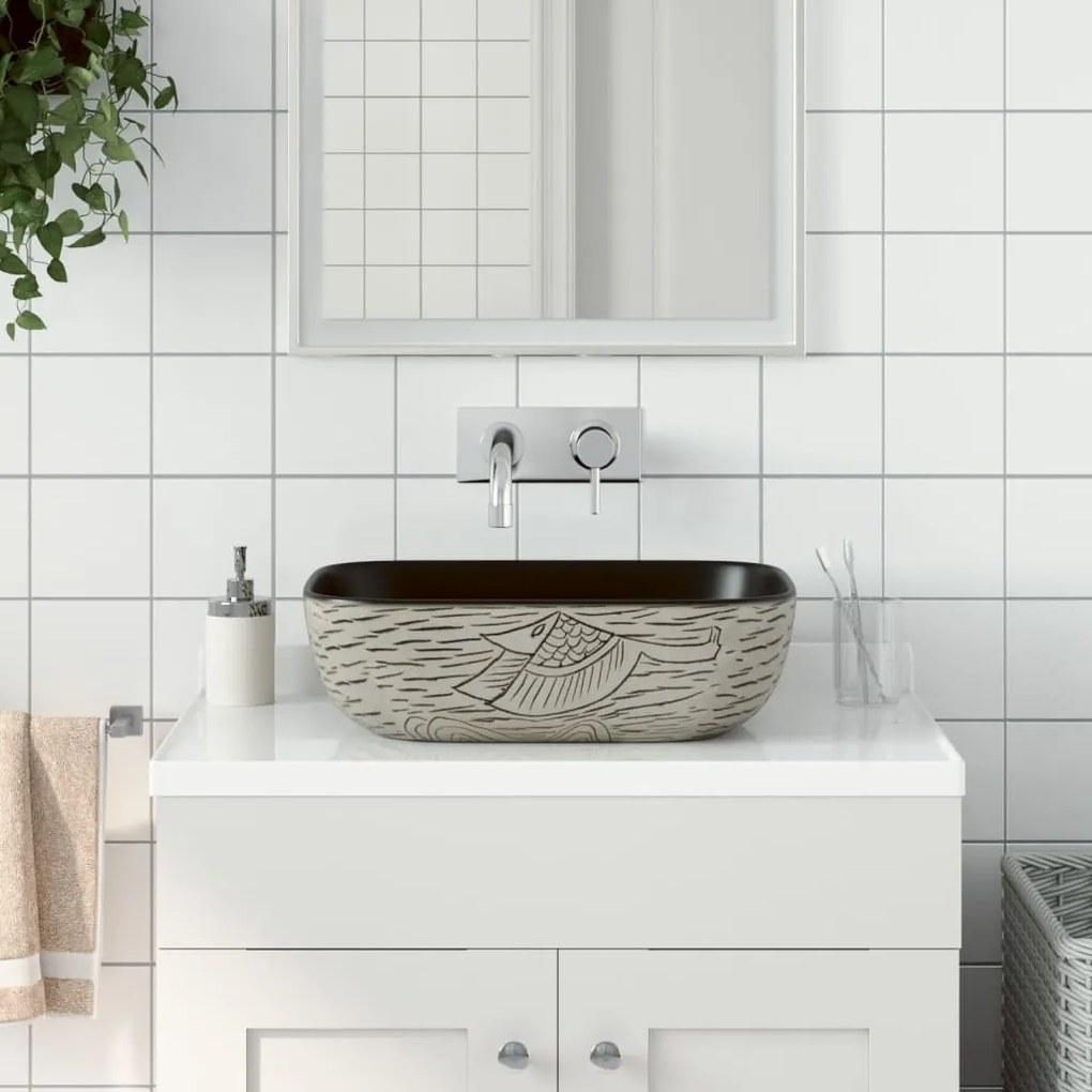 Lavabo Appoggio Grigio Nero Rettangolare 48x37,5x13,5 Ceramica