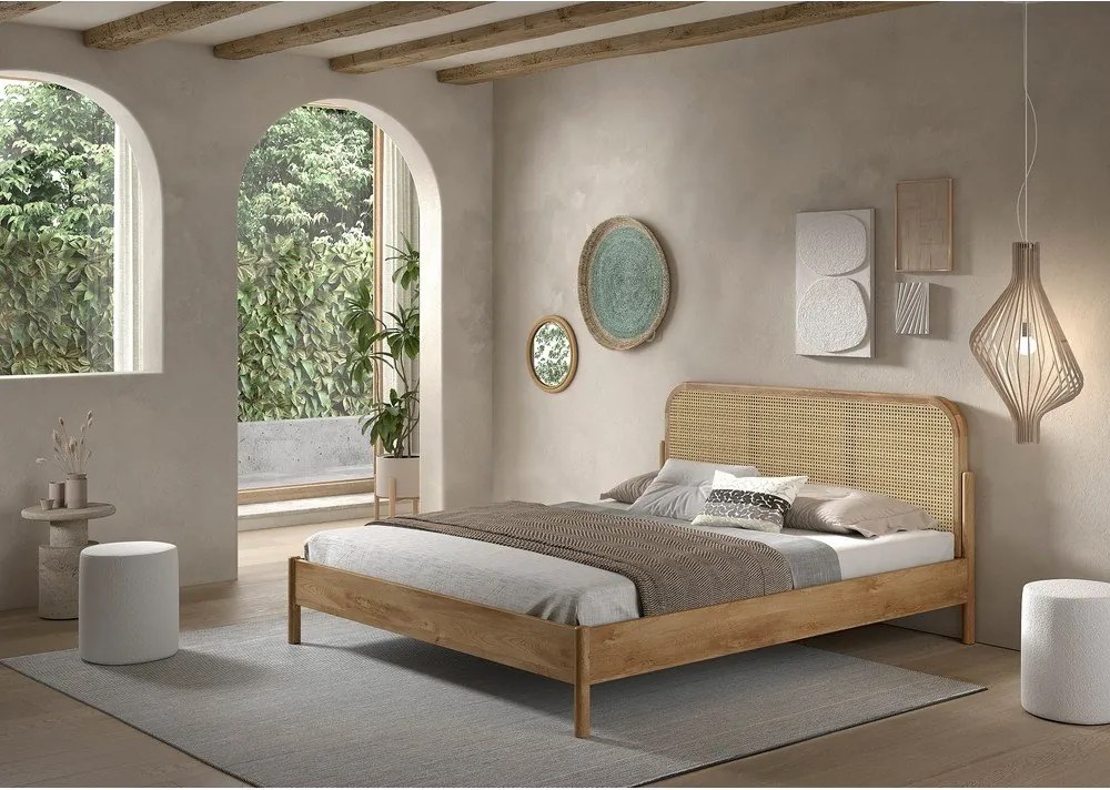 Letto matrimoniale di colore naturale in rovere massiccio rete non inclusa 180x200 cm Olive Rotan – Vipack