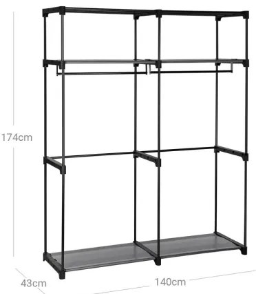 Armadio salvaspazio in tessuto con ripiani e asta appendiabiti MATIS 140x174 cm grigio