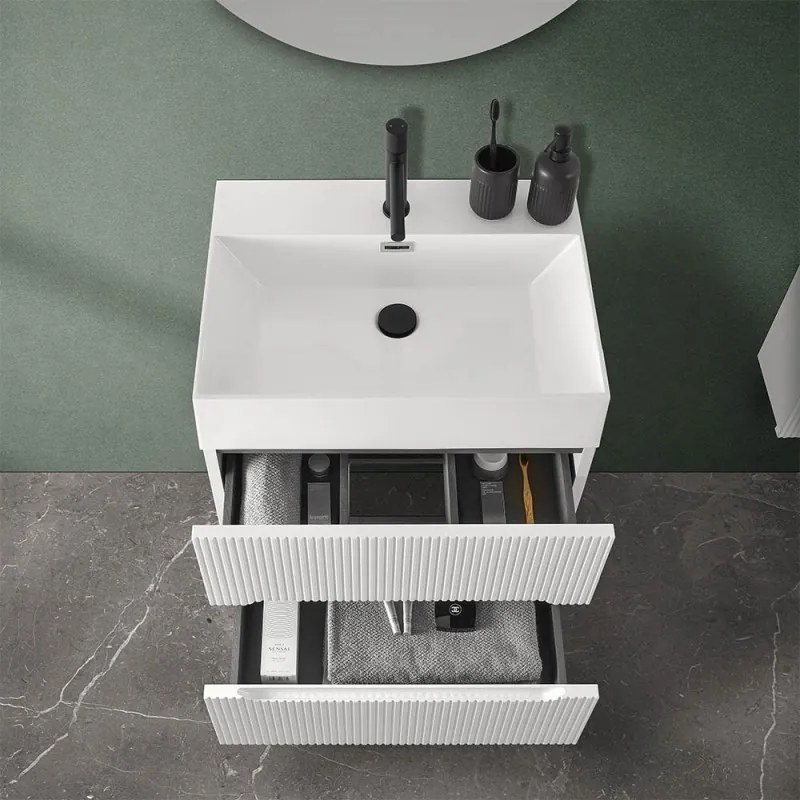 Mobile bagno sospeso cannettato 70 cm bianco opaco con specchio   Bali