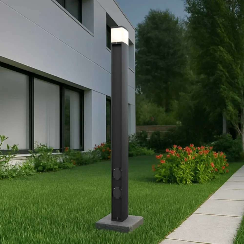 Paletto da Giardino Rettangolare Doppia Presa Corrente 1m, G9 - Nero Colore del corpo Nero