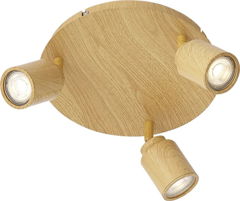 Plafoniera Japandi in legno chiaro con faretti orientabili 3 luci IP44 - Ducha