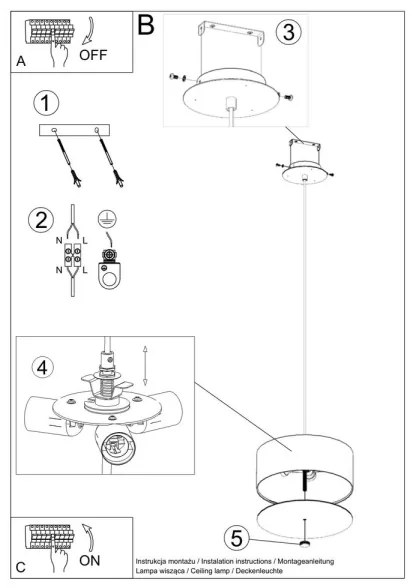Sollux SL.0756 - Lampadario a sospensione con filo SKALA 3xE27/60W/230V diametro 30 cm nero