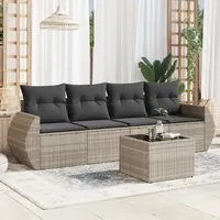 Set Divano da Giardino 5pz con Cuscini Grigio Chiaro Polyrattan 3253429