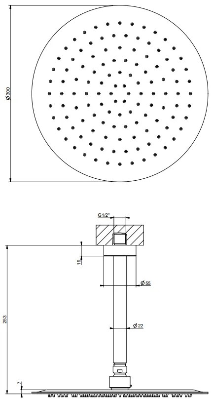 Soffione Doccia 30 cm con braccio a soffitto orientabile Anticalcare Mirror Steel Shower 47259 Emporio Gessi