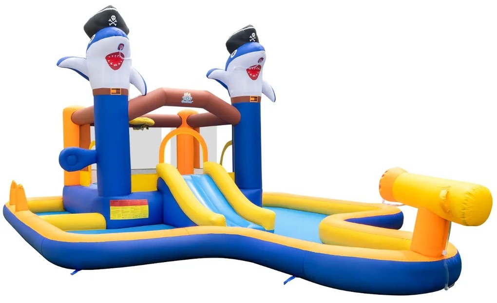 Costway Parco acquatico gonfiabile 7-in-1 con piscina spruzzo cannone d'acqua, Scivolo d'acqua per bambini 3-10 anni