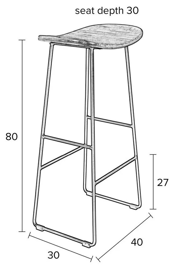 Sedia da bar di colore naturale in teak massiccio (altezza della seduta 76 cm) Tangle – White Label