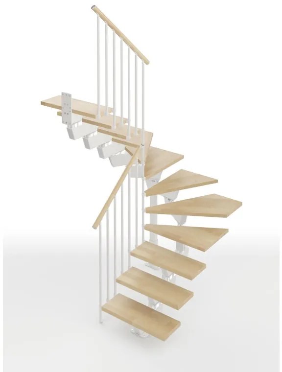 Scala a rampa 2/4 di giro Vida IRIS, larghezza 60 cm, struttura in acciaio bianco, gradini in legno faggio, colore faggio