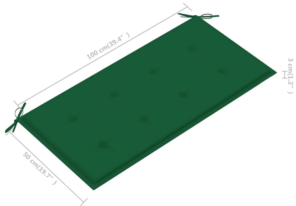 Panca da Giardino con Cuscino Verde 112 cm in Legno Teak