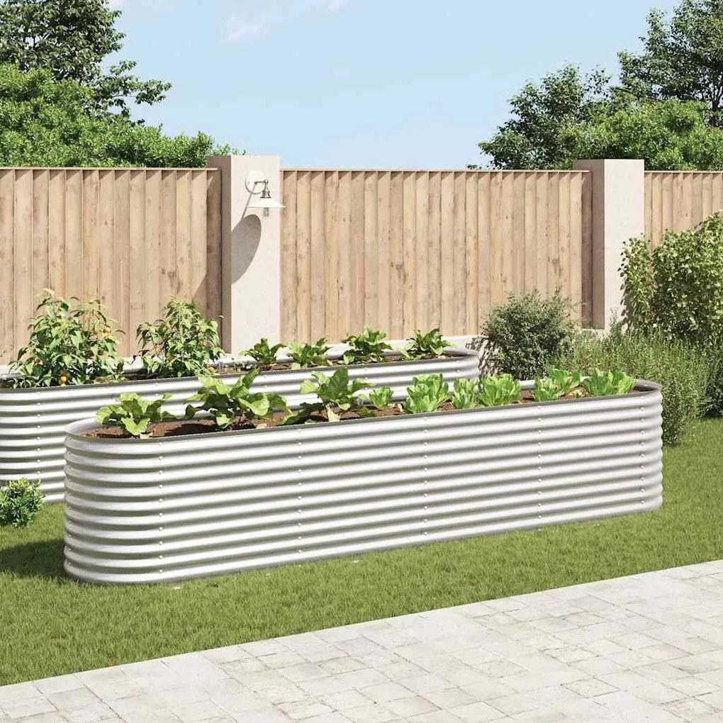 Letto Rialzato Giardino 400x80x81 Cm İn Acciaio Zincato Argento /