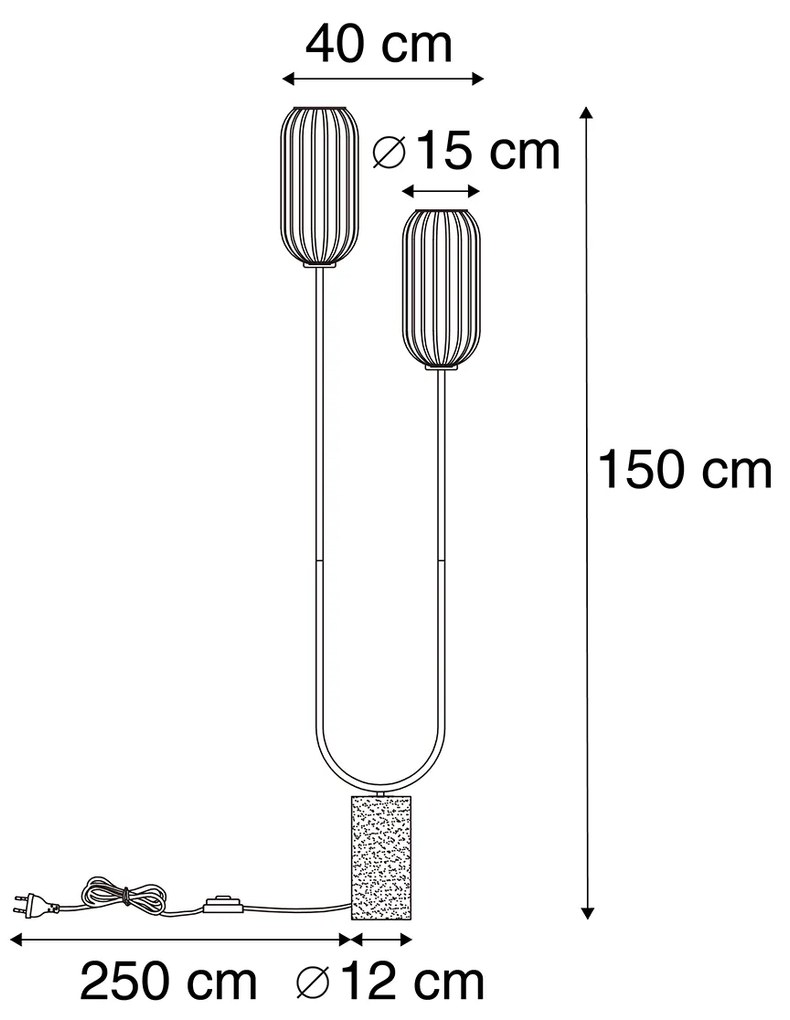 Lampada da terra Art Déco nera con vetro fumé 2 luci - Rid