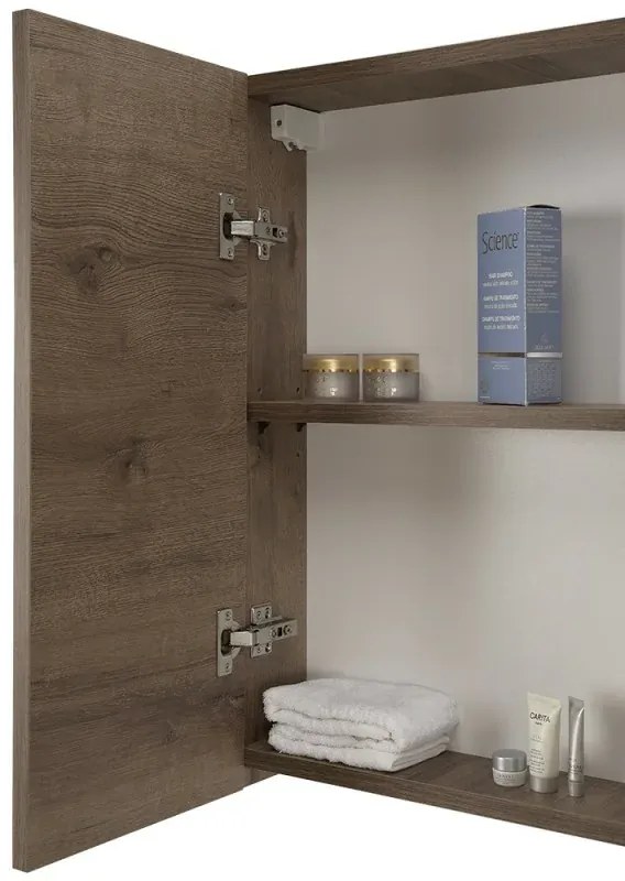 Mobile bagno sospeso 65cm rovere scuro con specchio contenitore Mona