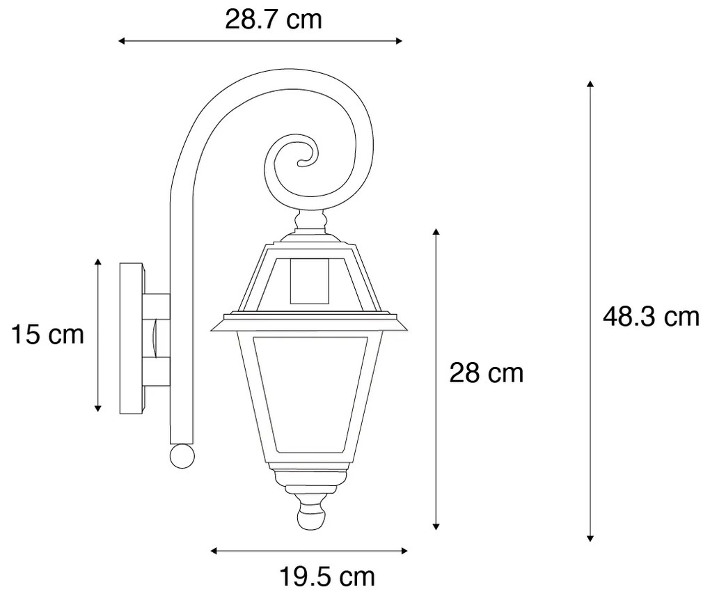 Lampa da parete classica per esterni nera IP44 - Berta