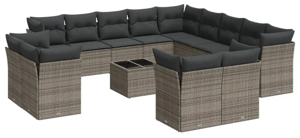 Set divani da giardino 14pz con cuscini in polyrattan grigio