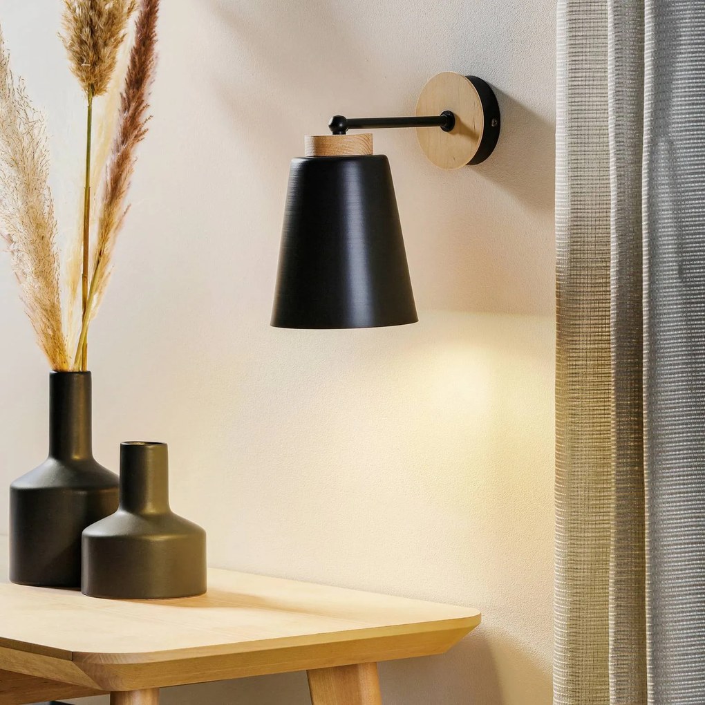 EMIBIG LIGHTING Applique Periot K1 con decorazione in legno, nero