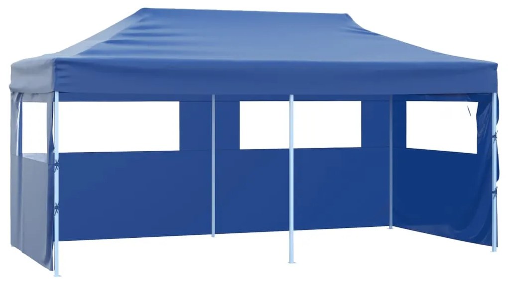 Gazebo Pieghevole Con 4 Pareti 3x6m Acciaio Blu /