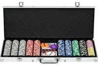 Set Poker per 9-10 Giocatori con 500 Fiches 2 Mazzi di Carte e 5 Dadi con Valigetta in Alluminio e Poliestere Argento